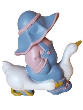 VTG 1988 Burwood Boy with Geese Wall Plaque Hanging 3D Blue Pink Country Decor